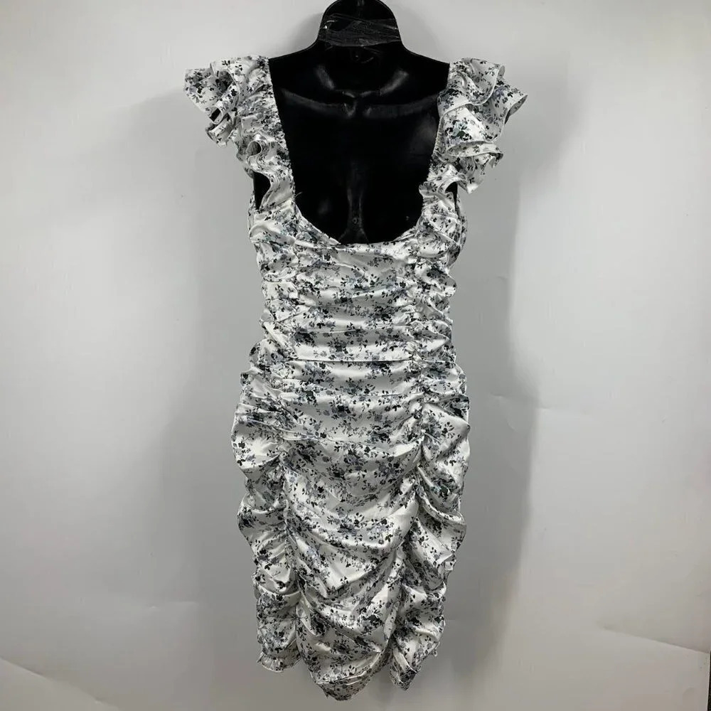 PrettyLittleThing Women's Floral Satin Ruched‎ Bardot Bodycon Dress Size 6 NWT
